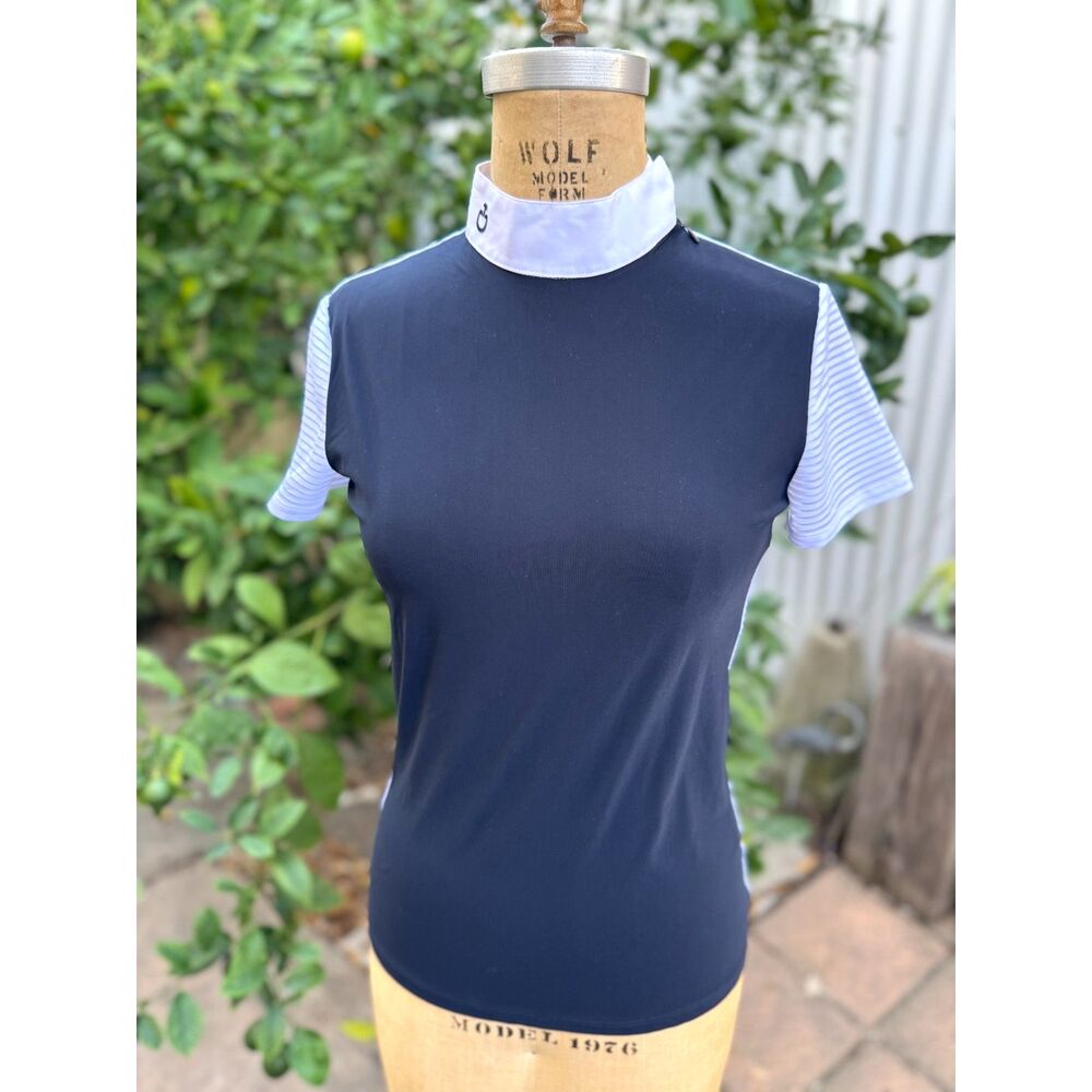 Cavalleria Toscana Selleria Navy Blue White Fitted Competition Riding Top Size M